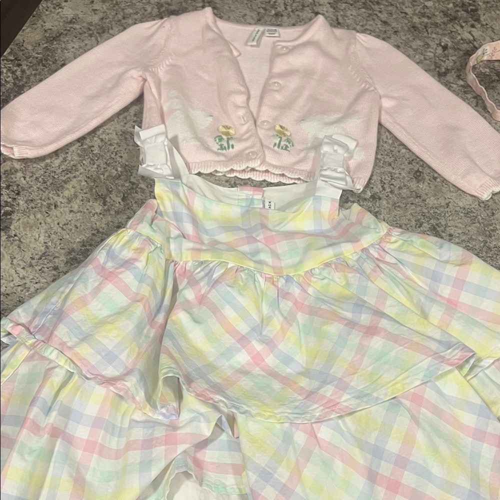 Janie and Jack Pastel Plaid Dress with Pink Cardigan